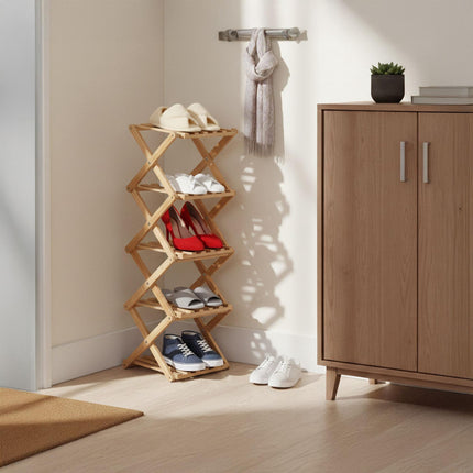 Étagère à chaussures pliable en bambou - Design vertical et peu encombrant