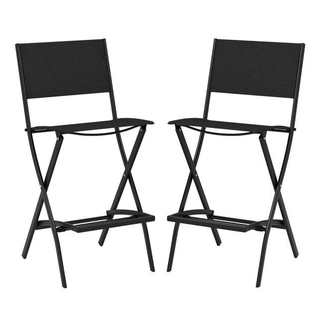 Klappbare Barhocker 2er Set, Stoffrückenlehne, Fußstütze