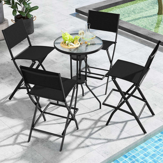 Klappbare Barhocker 2er Set, Stoffrückenlehne, Fußstütze
