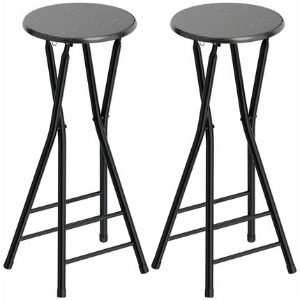 Tabourets de bar pliants, acier et MDF, lot de 2, noirs