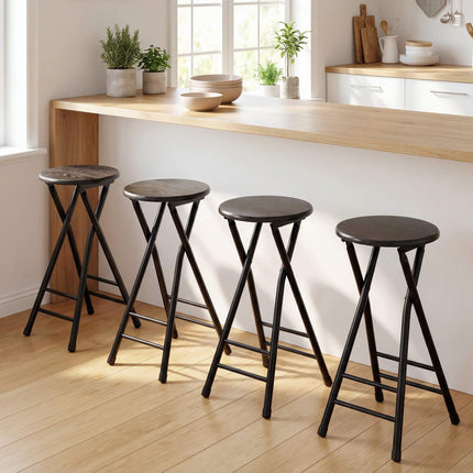 Tabourets de bar pliants, acier et MDF, lot de 2, noirs