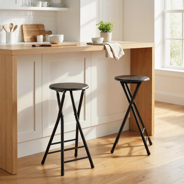Klappbare Barhocker, Stahl & MDF, 2er-Set, Schwarz
