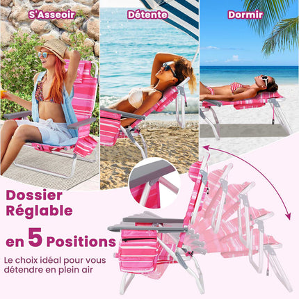 Strandstuhl-Set, 2 Stühle, Tisch, 5-fach verstellbare Rückenlehne