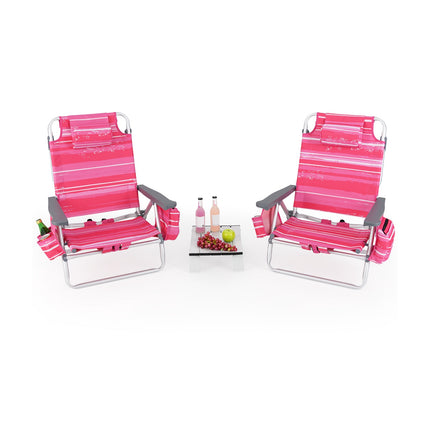 Strandstuhl-Set, 2 Stühle, Tisch, 5-fach verstellbare Rückenlehne