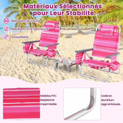 Strandstuhl-Set, 2 Stühle, Tisch, 5-fach verstellbare Rückenlehne
