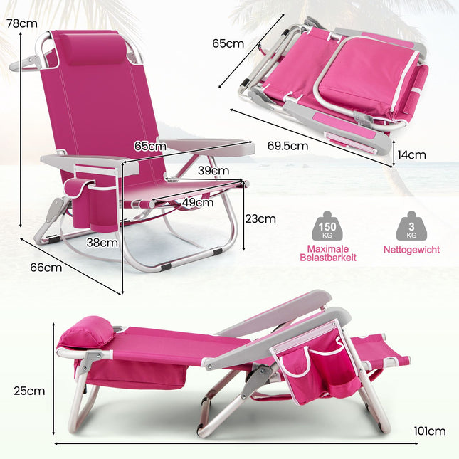 Klappbarer Strandstuhl, verstellbare Rückenlehne, Pink