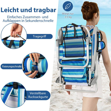 Klappbares Strandstuhl-Set mit verstellbarer Rückenlehne & Kühltasche