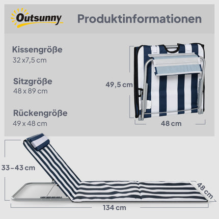 Klappbarer Strandstuhl, Stahlrahmen, Verstellbare Rückenlehne, Blau