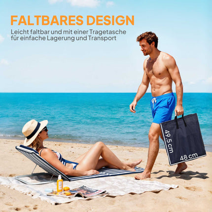 Klappbarer Strandstuhl, Stahlrahmen, Verstellbare Rückenlehne, Blau
