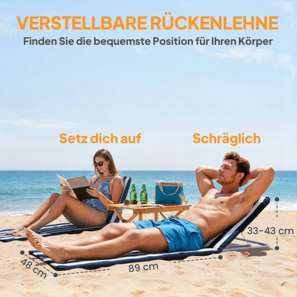 Klappbarer Strandstuhl, Stahlrahmen, Verstellbare Rückenlehne, Blau