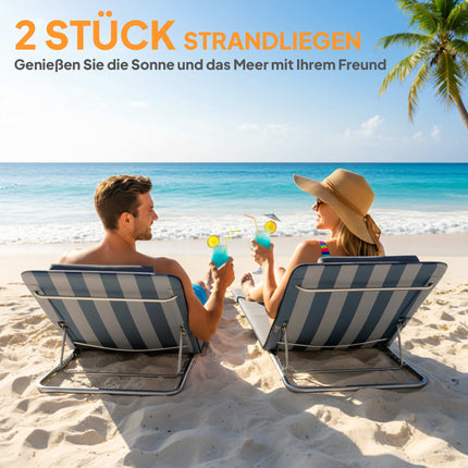 Klappbarer Strandstuhl, Stahlrahmen, Verstellbare Rückenlehne, Blau