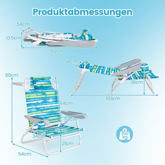 Klappbare Strandstühle, verstellbare Rückenlehne, 2er-Pack, Grün