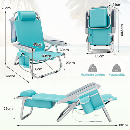 Ensemble de 2 chaises de plage pliantes avec dossier réglable