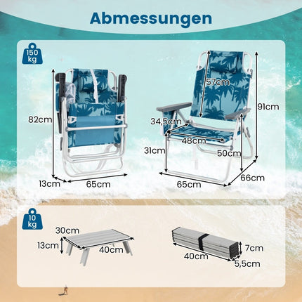 Klappbare Strandstühle mit Tisch, verstellbare Rückenlehne, Blau