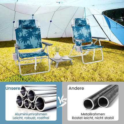 Klappbare Strandstühle mit Tisch, verstellbare Rückenlehne, Blau