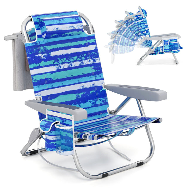 Klappbarer Strandstuhl mit verstellbarer Rückenlehne, blaue Streifen