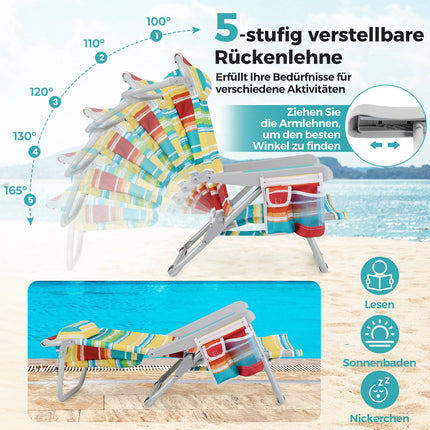 Klappbarer Strandstuhl mit verstellbarer Rückenlehne, blaue Streifen