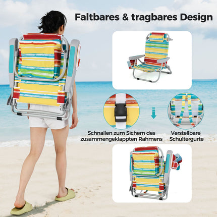 Klappbarer Strandstuhl mit verstellbarer Rückenlehne, blaue Streifen