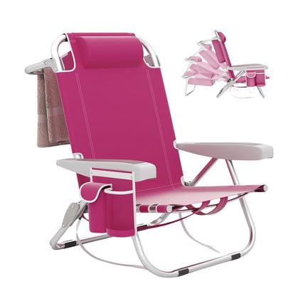 Chaise de plage pliante avec dossier réglable et poches