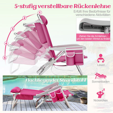 Chaise de plage pliante avec dossier réglable et poches