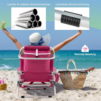 Chaise de plage pliante avec dossier réglable et poches