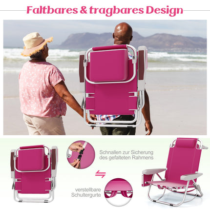 Chaise de plage pliante avec dossier réglable et poches