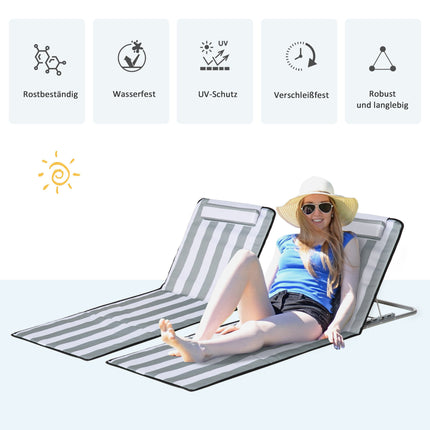 Chaise longue de plage pliable avec coussin et dossier réglable