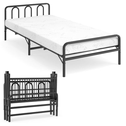 Cadre de lit pliant avec matelas, noir, 200 x 90 cm