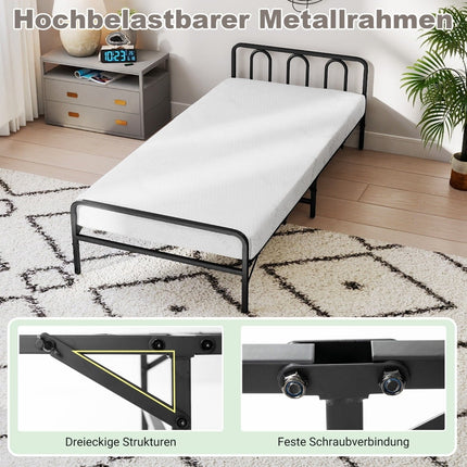 Cadre de lit pliant avec matelas, noir, 200 x 90 cm