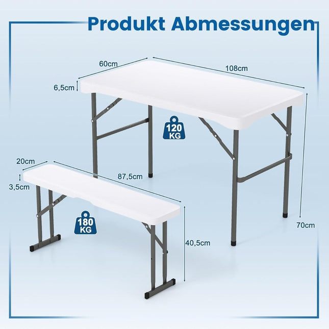 Ensemble de jardin à bière pliable avec 2 bancs et 1 table