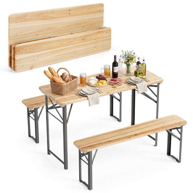 Ensemble de jardin pliant avec table et 2 bancs, 118 cm