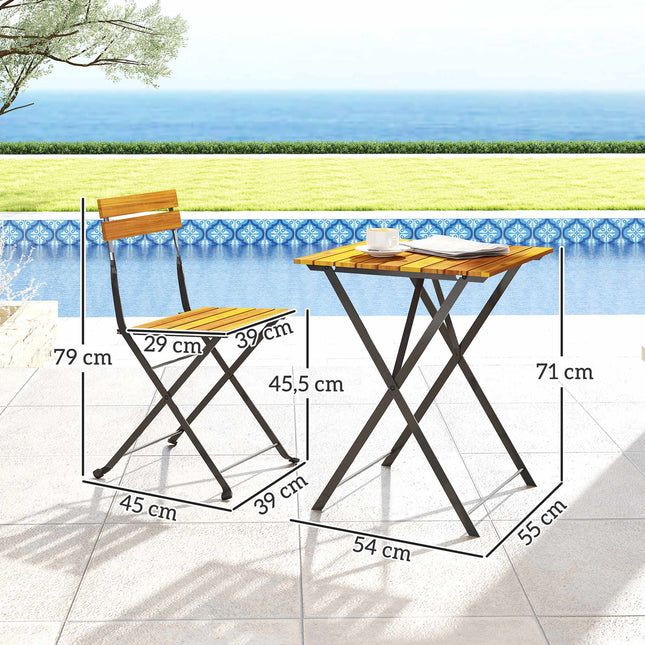 Ensemble bistro pliant pour 2 personnes, bois de teck et d'acacia et acier