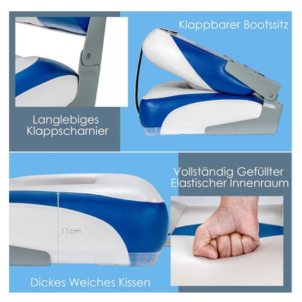 2er-Set klappbare Bootsstühle, Blau/Weiß, 110 kg Tragkraft