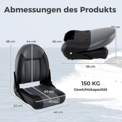 Ensemble de sièges de bateau pliables, lot de 2, rembourrage en mousse de 7 cm