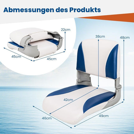 Sièges de bateau pliables avec rembourrage en mousse, imperméables, lot de 2