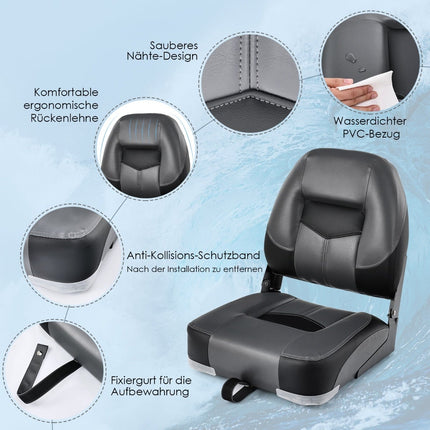 Klappbarer Bootssitz-Set, Schwarz, Schaumstoffgepolstert, 110 kg Tragkraft