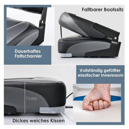 Klappbarer Bootssitz-Set, Schwarz, Schaumstoffgepolstert, 110 kg Tragkraft