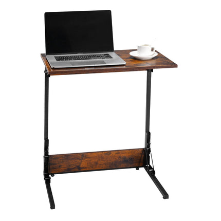 Folding C-Shaped End Table, Metal Frame, Adjustable Feet