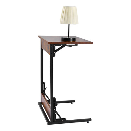 Folding C-Shaped End Table, Metal Frame, Adjustable Feet