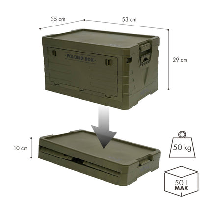 Coffre de camping pliable avec couvercle, vert, capacité 50 L
