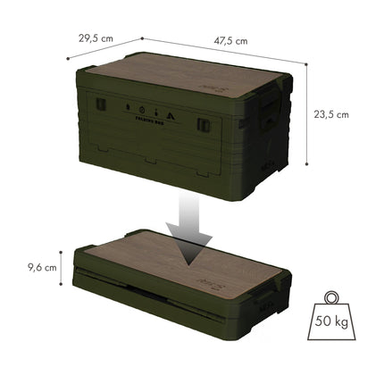 Coffre de camping pliable avec couvercle et table - 32 L, vert