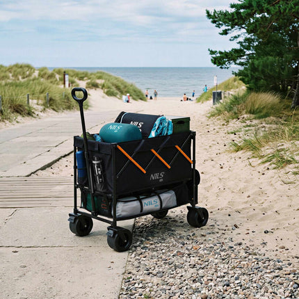 Chariot de camping pliable, capacité 160 L, noir et orange