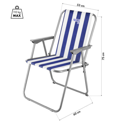 Chaise de camping pliante, bleu-blanc, design portable