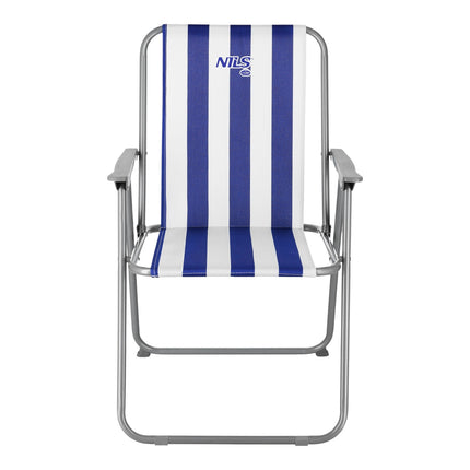 Chaise de camping pliante, bleu-blanc, design portable