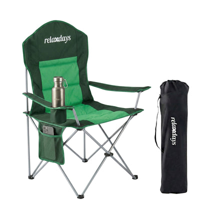 Chaise de camping pliante - Dossier haut, assise rembourrée, sac de transport