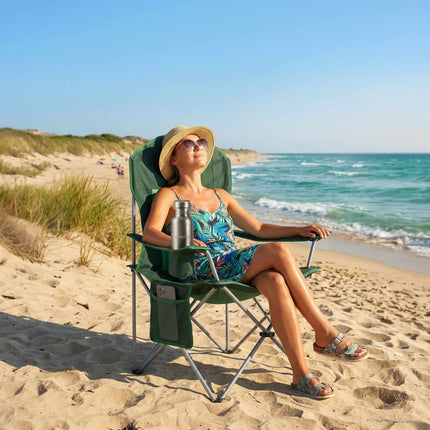 Chaise de camping pliante - Dossier haut, assise rembourrée, sac de transport