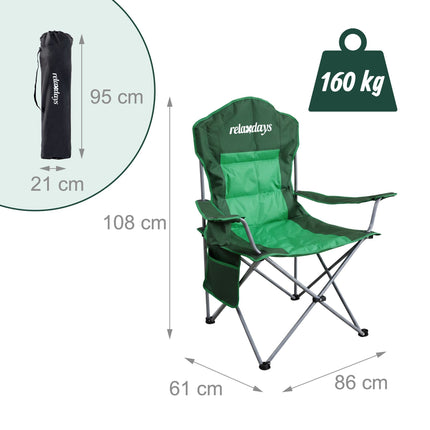 Chaise de camping pliante - Dossier haut, assise rembourrée, sac de transport