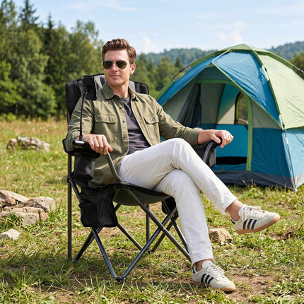 Klappbarer Campingstuhl, leicht, Tragkraft 200 kg, schwarz