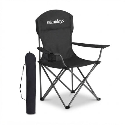 Folding Camping Chair Set of 2 with Cup Holder, Black, Max Load 150 kg