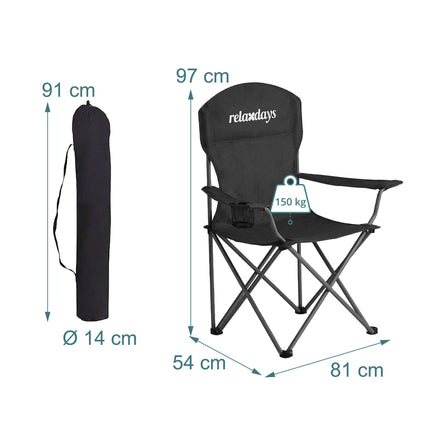 Folding Camping Chair Set of 2 with Cup Holder, Black, Max Load 150 kg